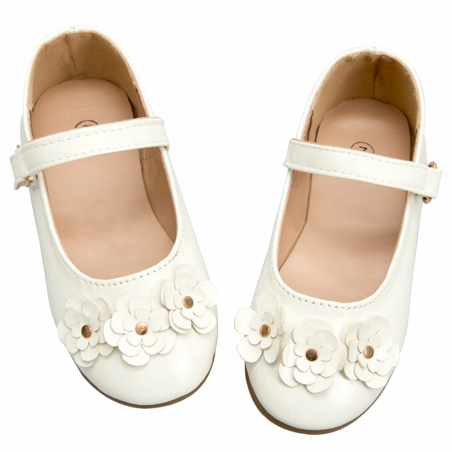 Kids my soft | Kids Dress Shoes-Stereoscopic Flower White Mary Jane Shoes