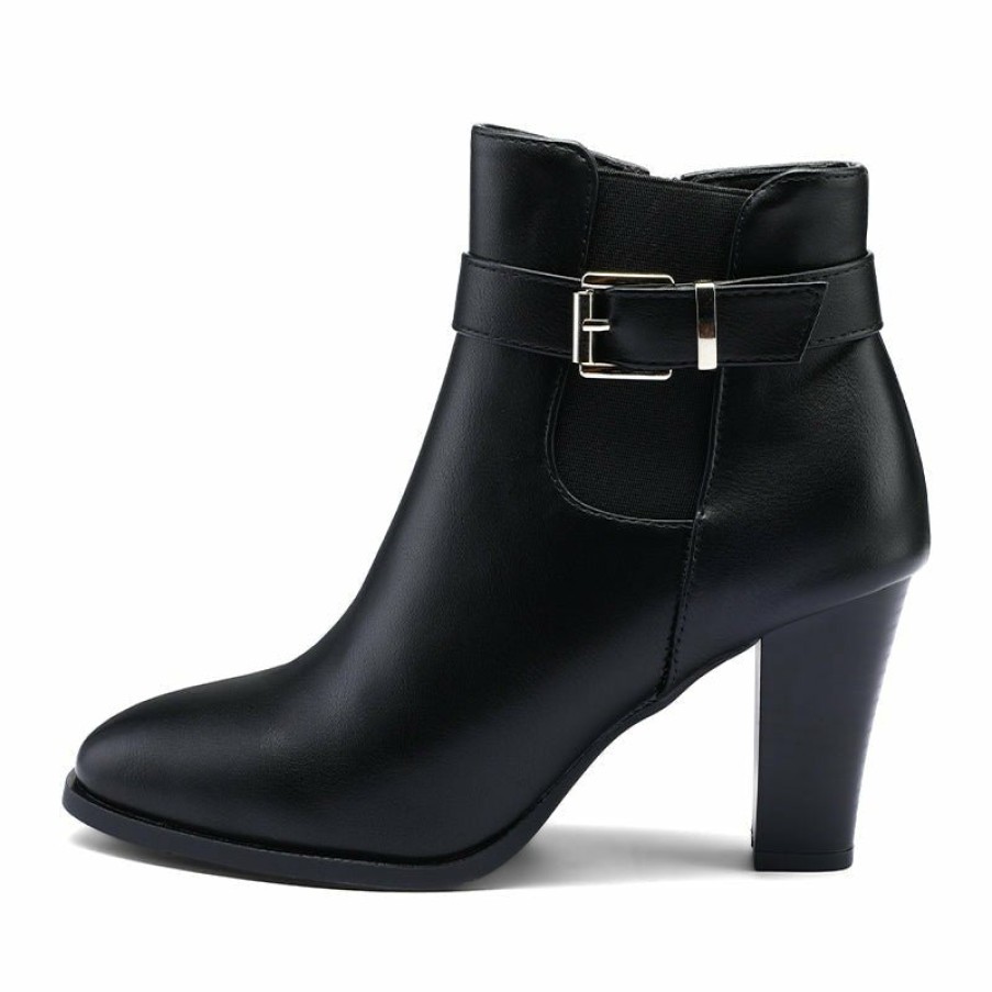 Women my soft Heeled Boots | Side Zip Adjustable Buckle Stack Heel Ankle Boots