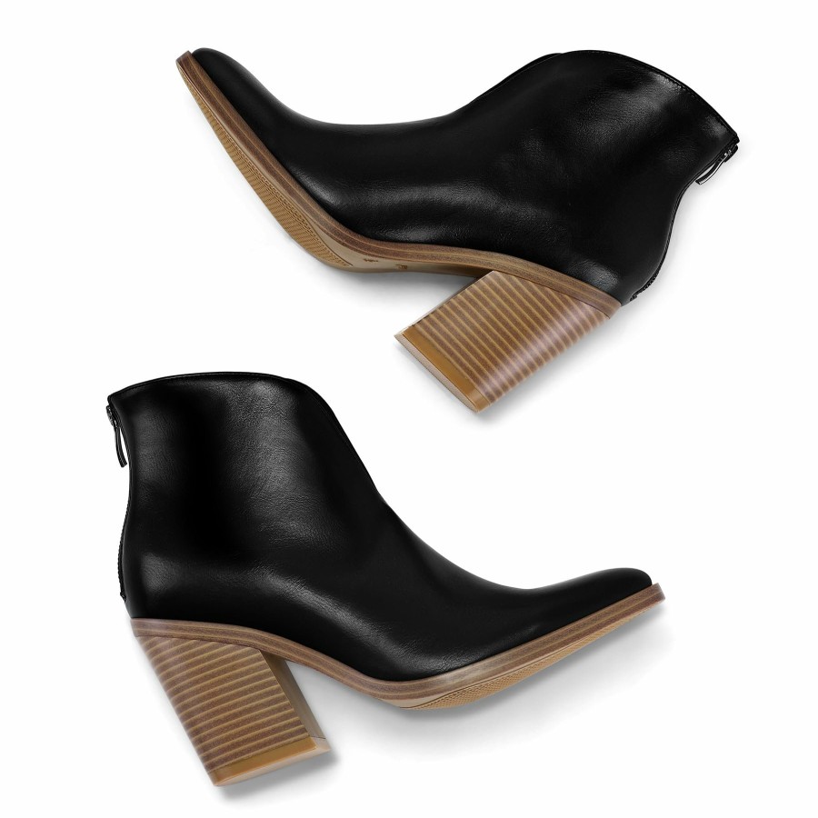 Women my soft Heeled Boots | V Cut Out Leather Chunky Heel Boots