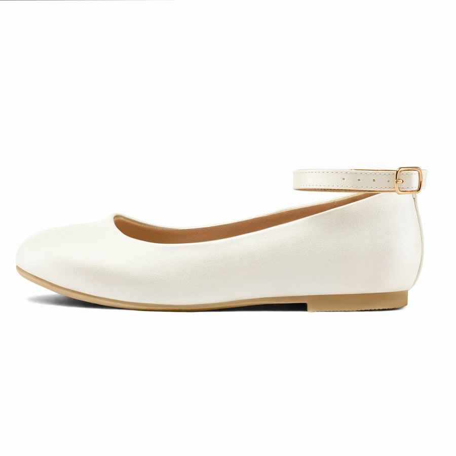 Kids my soft | Kids Dress Shoes-White Leather Ankle Strap Ballet Flats