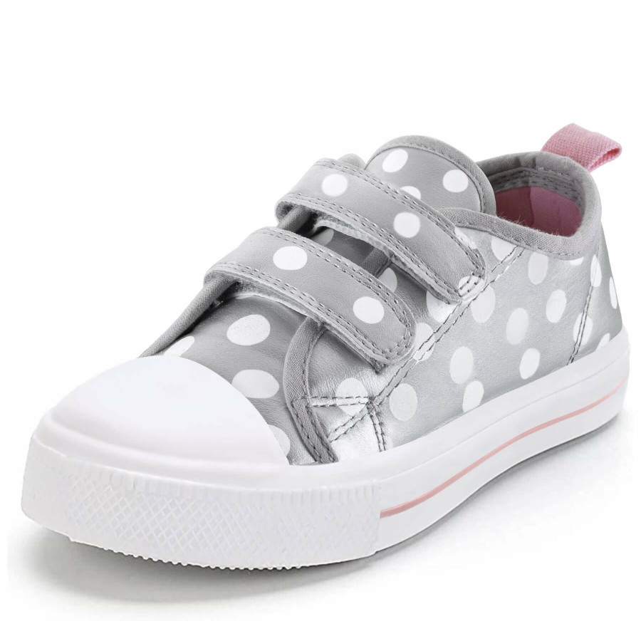 Kids my soft | White Polka Dot Double Velcro Silver Sneakers