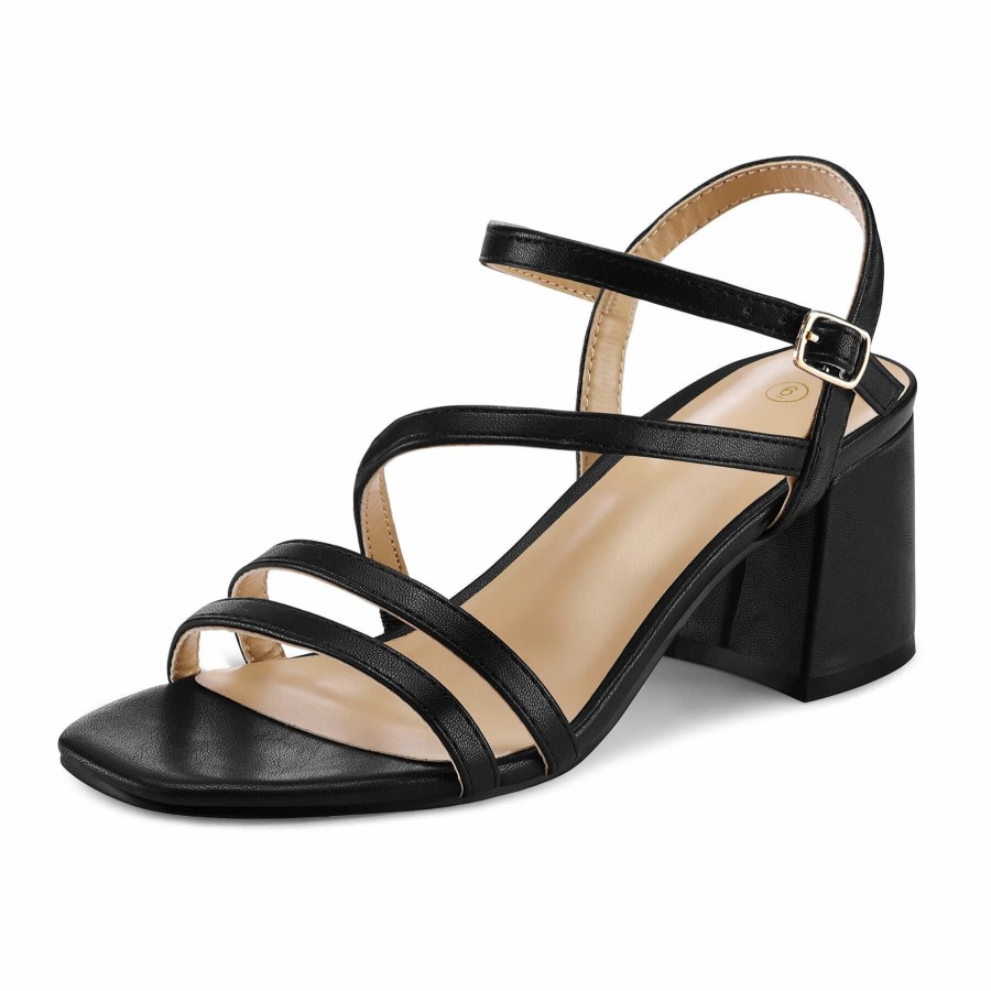 Women my soft Dress Heels | Asymmetric Strap Square Toe Block Heel Sandals