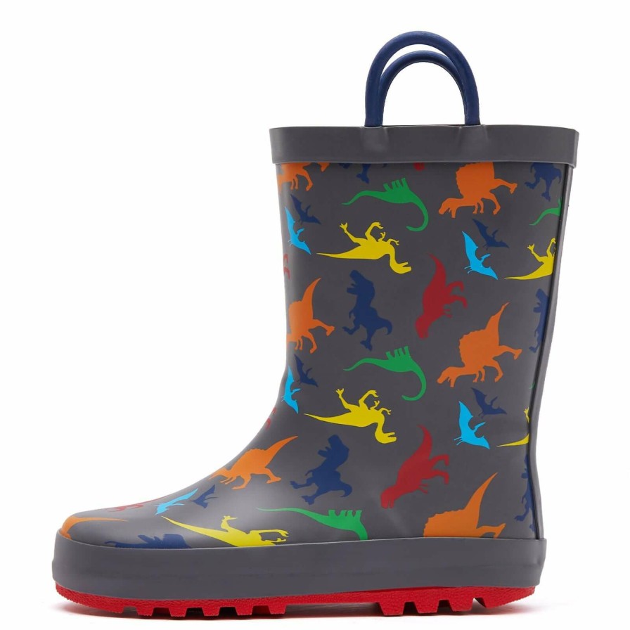 Kids my soft | Colorful Dinosaur Print Kids Rain Boots- Gray