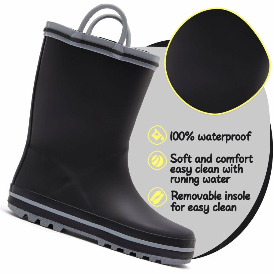 Kids my soft | Plain Black Matte Waterproof Rubber Rain Boots