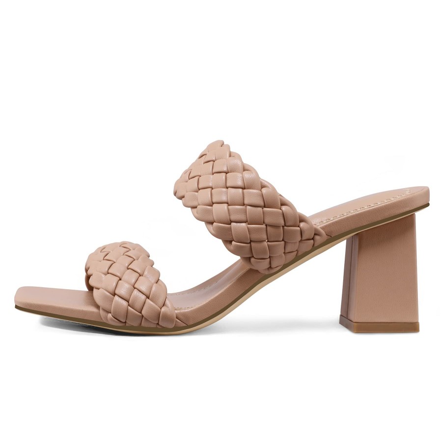 Women my soft Block Heels | Two Webbing Strap Square Toe Block Heel Sandals