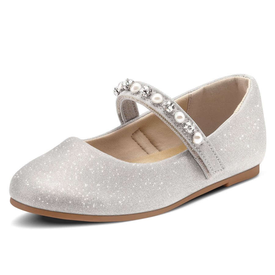 Kids my soft | Kids Dress Shoes-Mary Jane Flats With Pearl Rhinestone Strap