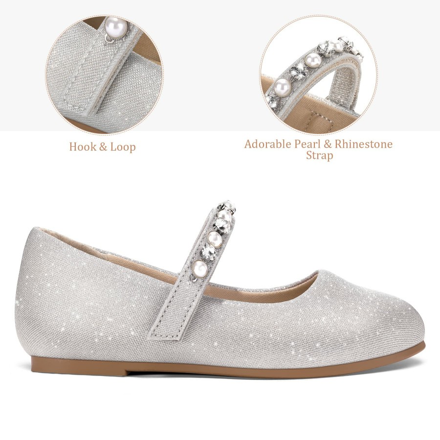 Kids my soft | Kids Dress Shoes-Mary Jane Flats With Pearl Rhinestone Strap