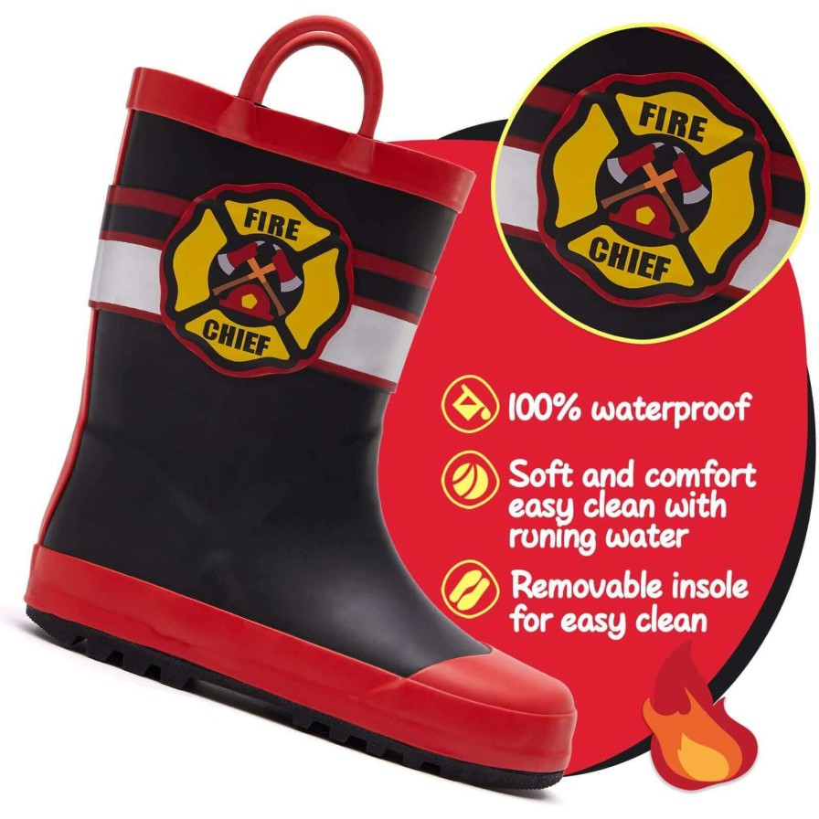 Kids my soft | Cool Graphic Waterproof Black Rubber Rain Boots