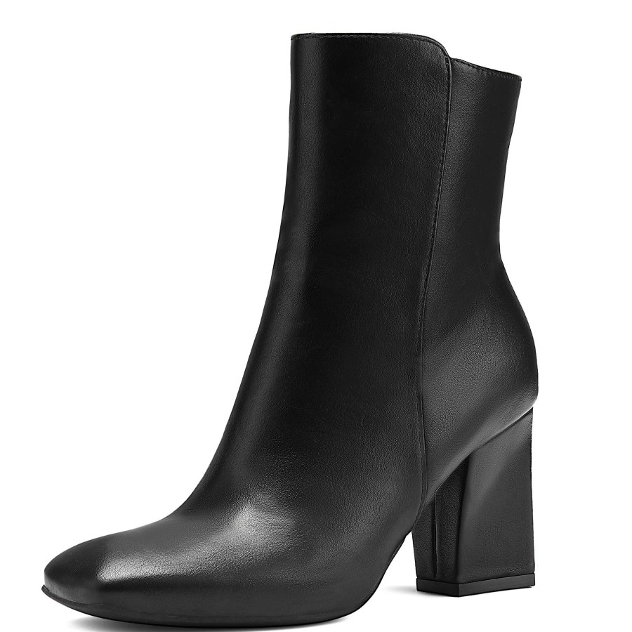 Women my soft Heeled Boots | Matte Leather Chunky Heel Square Toe Booties