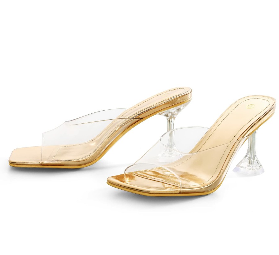 Women my soft Stiletto Heels | Transparent Square Toe Crystal Heel Sandals