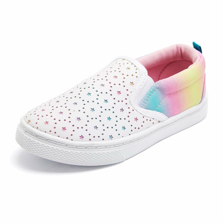 Kids my soft | White Cutout Star Panel Iridescent Slip-On Espadrilles