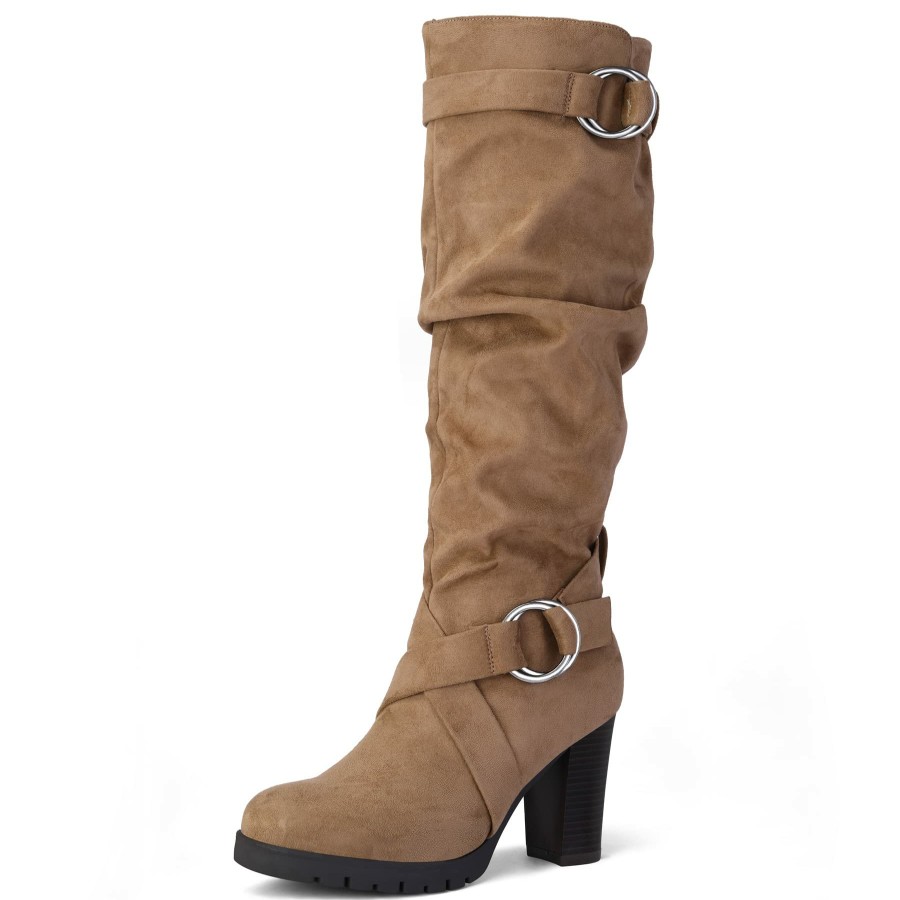 Women my soft Heeled Boots | Round Buckle Side Zip 4" Heel Knee Boots