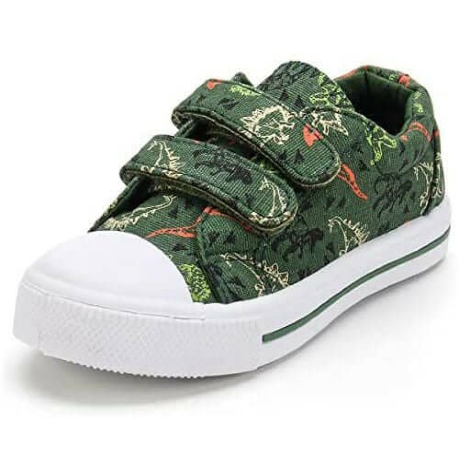 Kids my soft Dinosaur-Patterned | Tyrannosaurus Double Velcro Green Canvas Sneakers