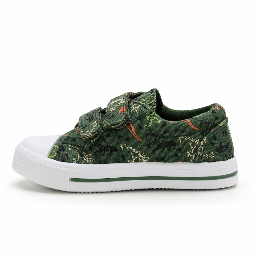 Kids my soft Dinosaur-Patterned | Tyrannosaurus Double Velcro Green Canvas Sneakers