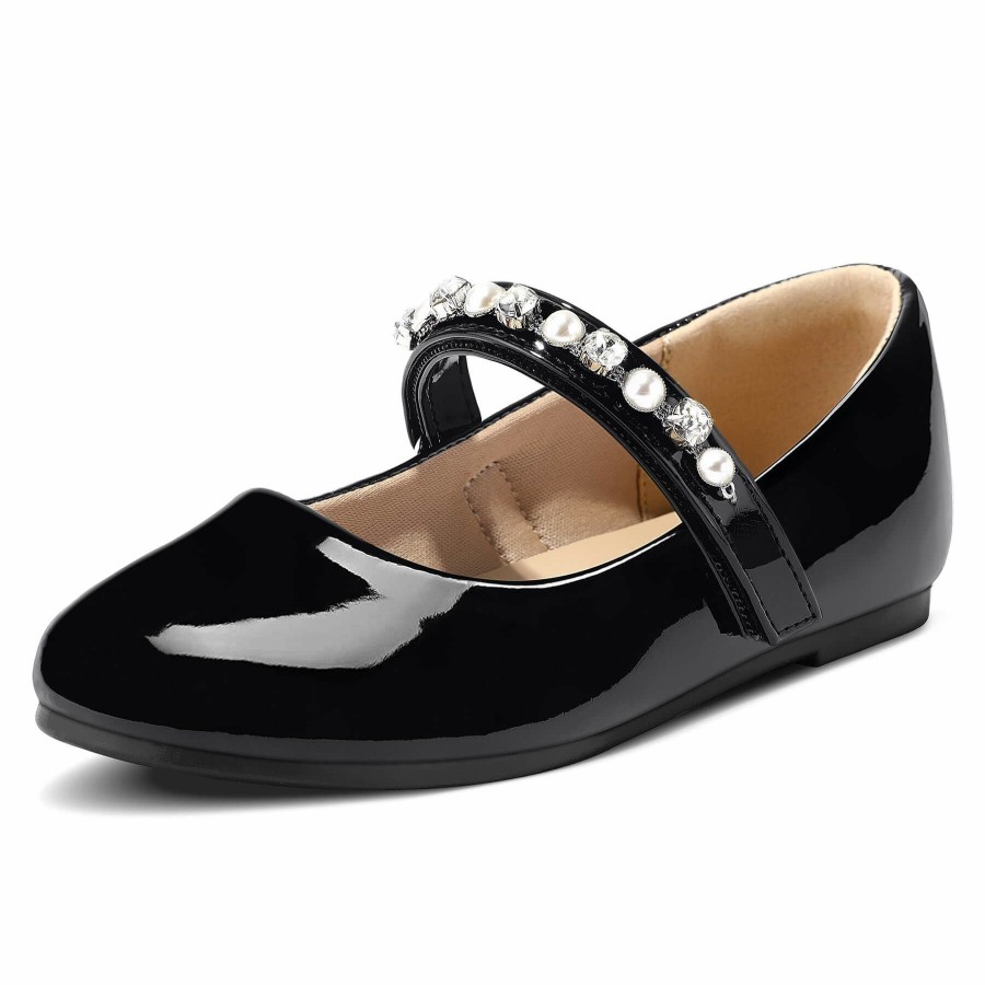 Kids my soft | Kids Dress Shoes-Mary Jane Flats With Pearl Rhinestone Strap