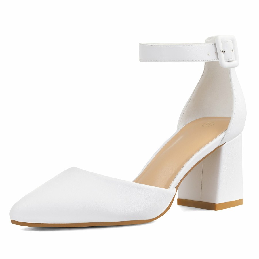 Women my soft Dress Heels | Light 2.5" Pointed Toe Closed Toe Block Heels White