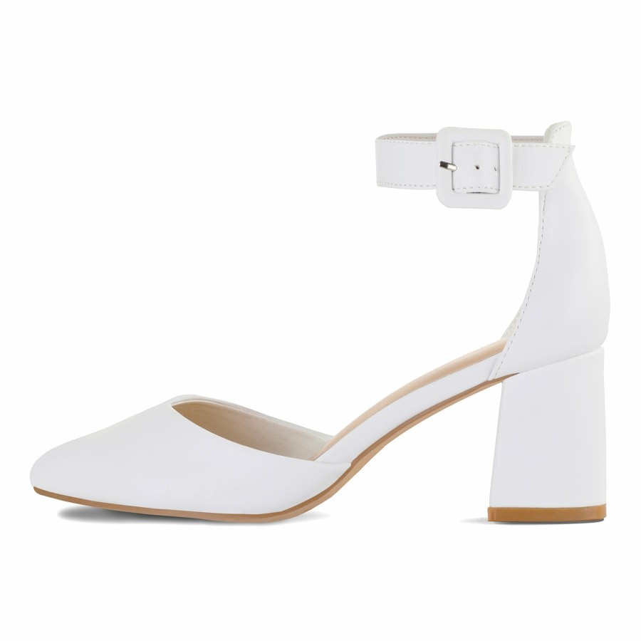 Women my soft Dress Heels | Light 2.5" Pointed Toe Closed Toe Block Heels White