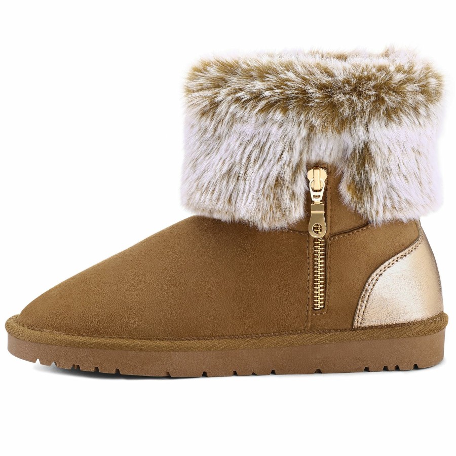 Women my soft Snow & Winter | Warm Fur Mid-Calf Slip On Brown Snow Boots