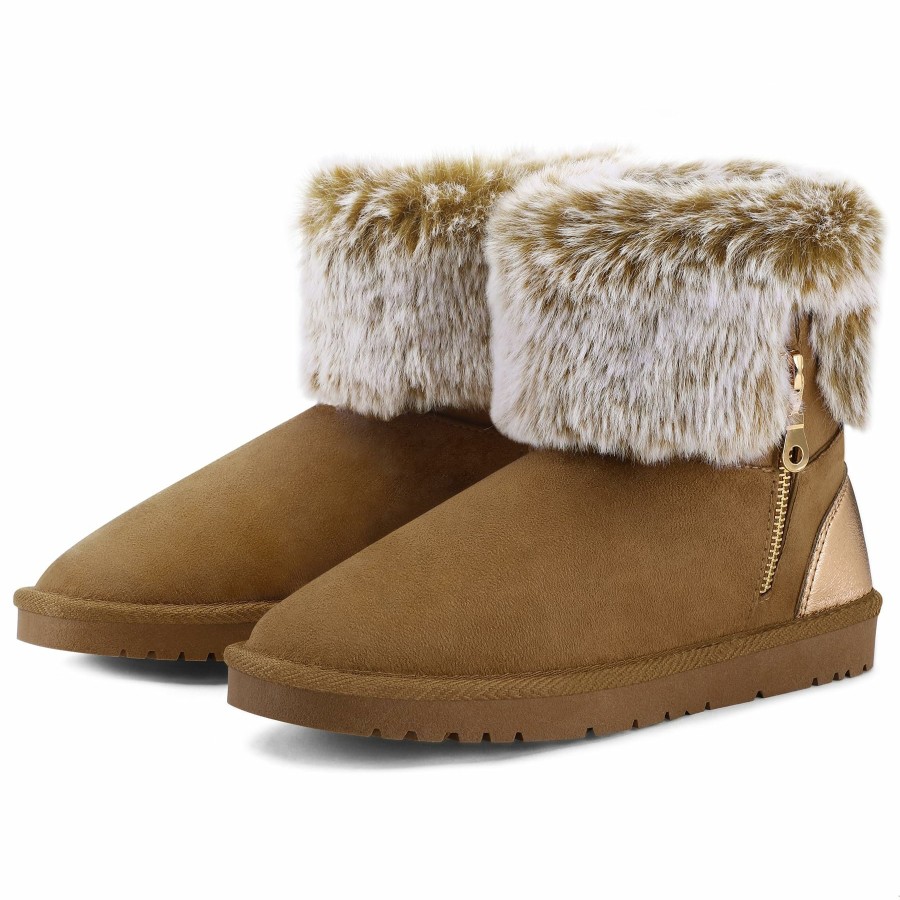 Women my soft Snow & Winter | Warm Fur Mid-Calf Slip On Brown Snow Boots