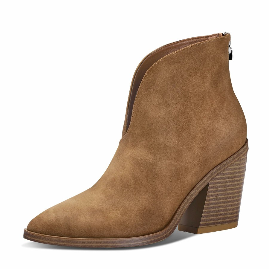 Women my soft Heeled Boots | V Cut Out Stacked Heel Ankle Boots