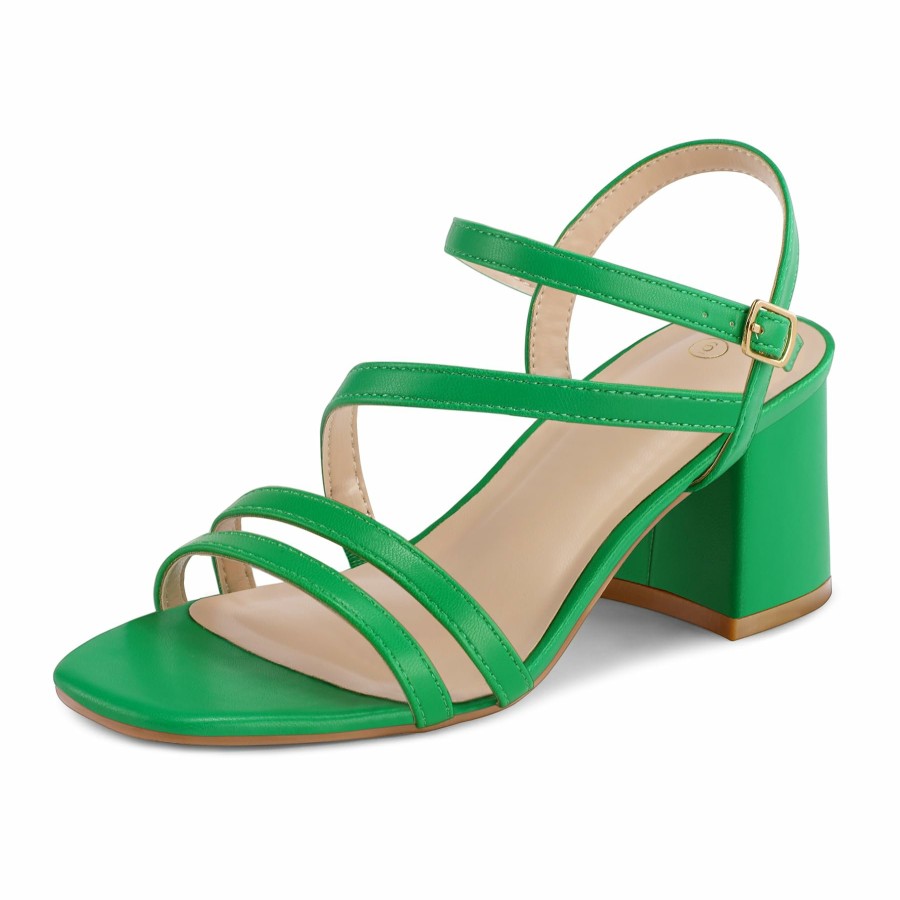 Women my soft Dress Heels | Asymmetric Strap Square Toe Block Heel Sandals