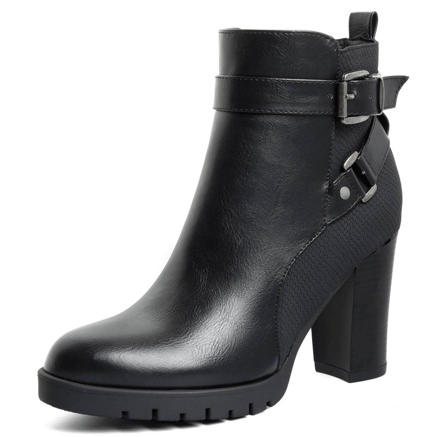 Women my soft Heeled Boots | Black Chunky High Heel Ankle Boots