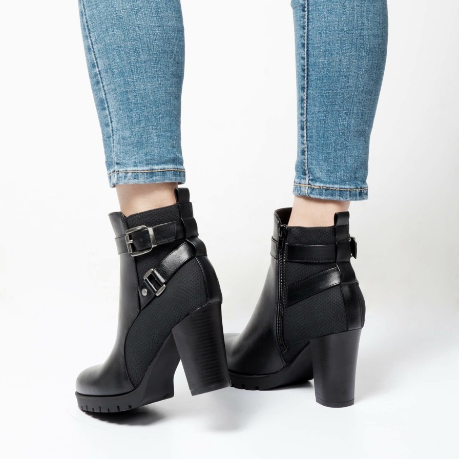 Women my soft Heeled Boots | Black Chunky High Heel Ankle Boots