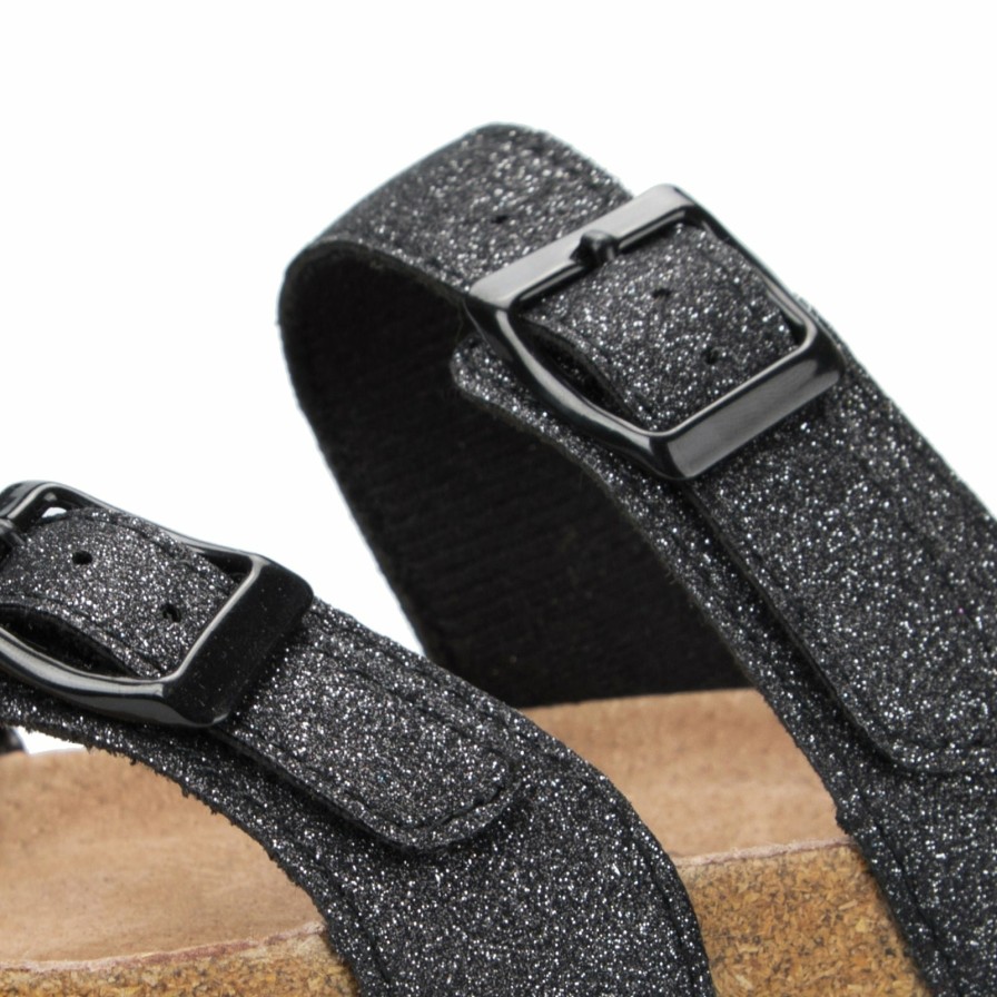 Women my soft | Glittery Cork Footbed Slip On Double Buckle Sandals