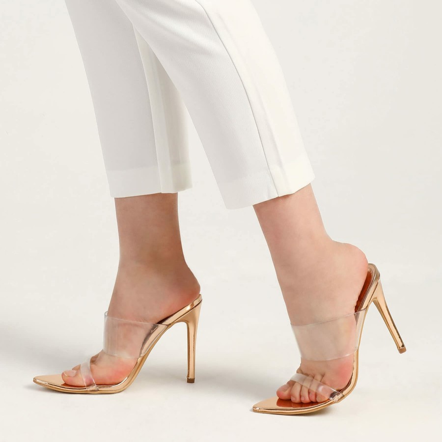 Women my soft Stiletto Heels | Pointed Toe Transparent Strap Slip On High Heeled Sandals