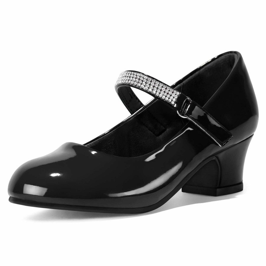 Kids my soft | Kids Dress Shoes-Low Heel Rhinestone Strap Mary Jane Shoes