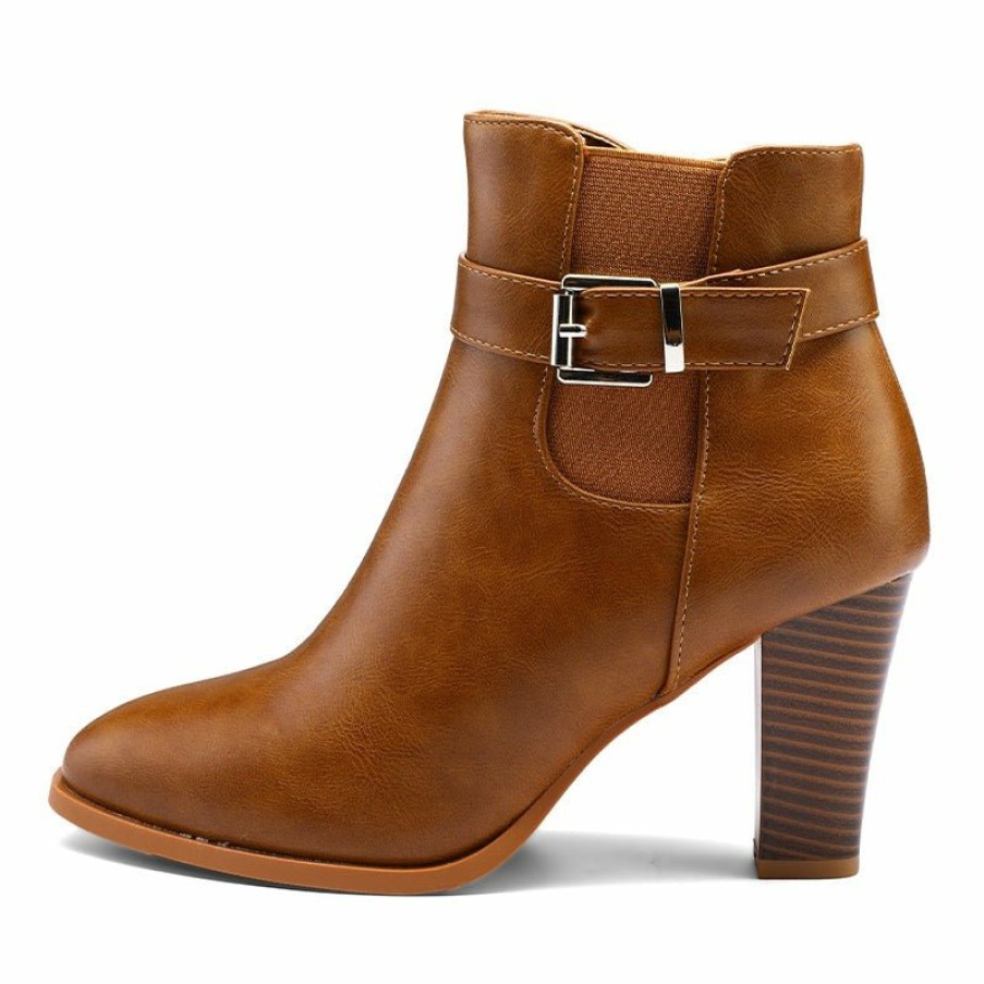 Women my soft Heeled Boots | Side Zip Adjustable Buckle Stack Heel Ankle Boots