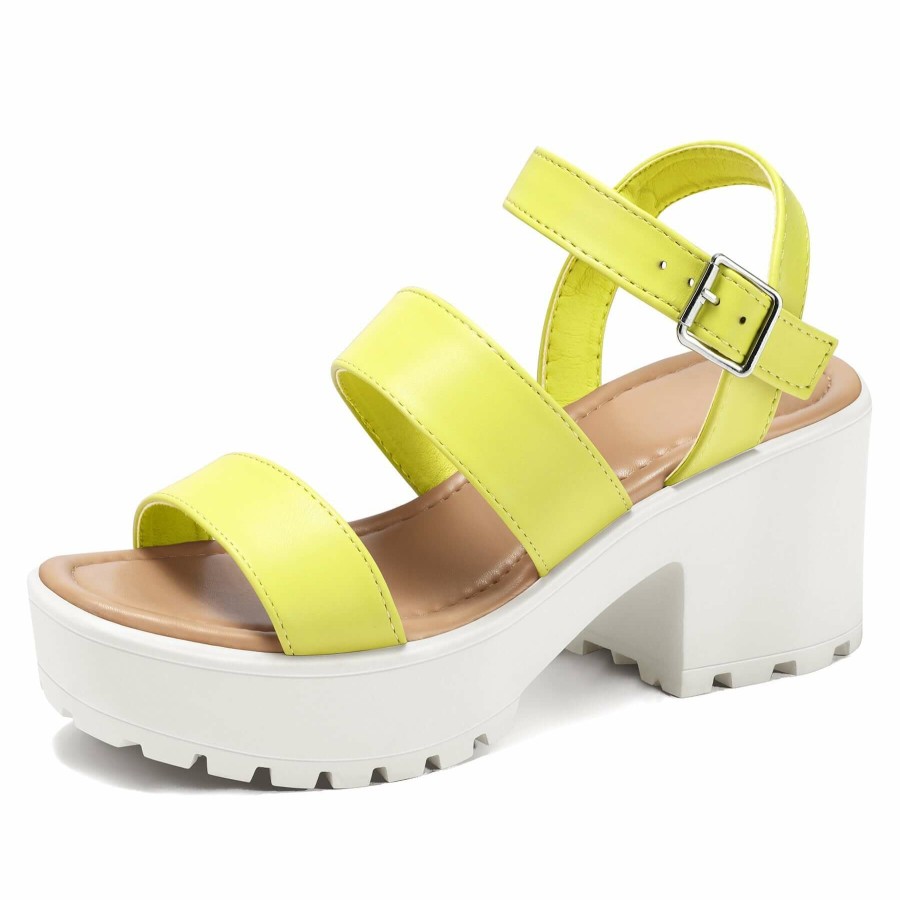 Women my soft Block Heels | Yellow Adjustable Platform Block Heel Sandals