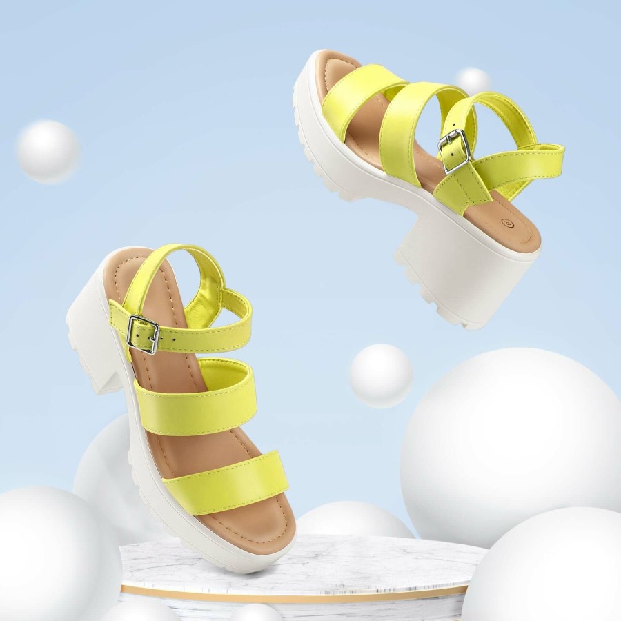 Women my soft Block Heels | Yellow Adjustable Platform Block Heel Sandals