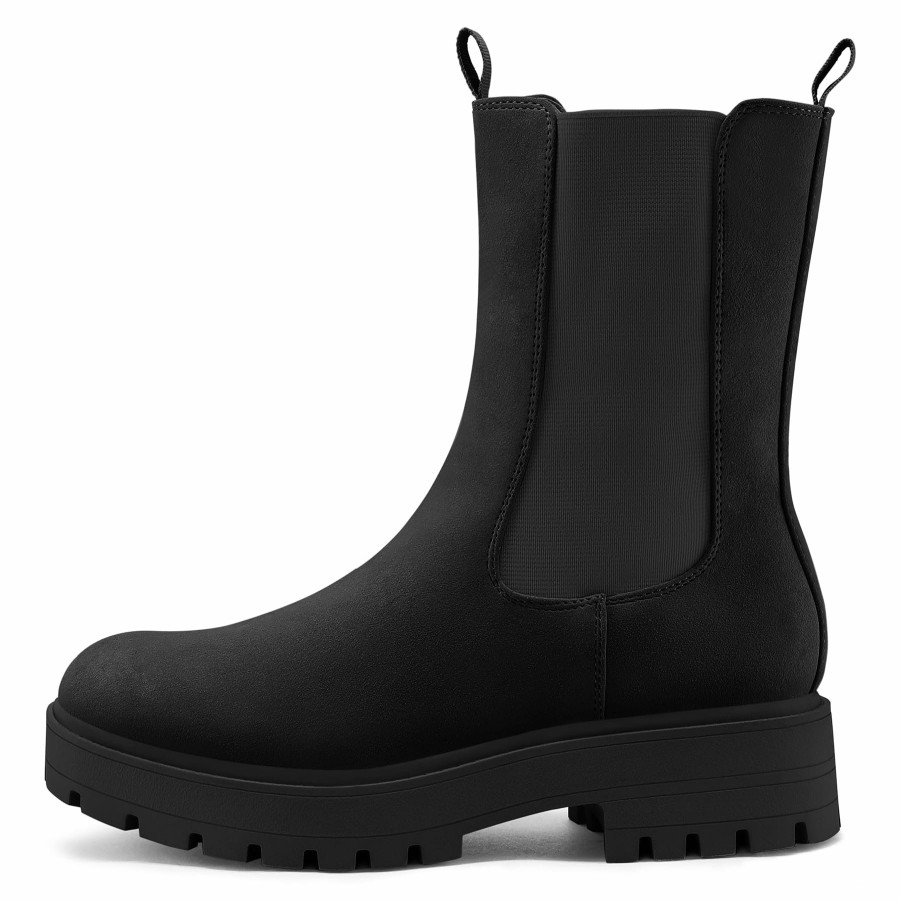 Women my soft Ankle Boots | Mid Calf Lug Sole Chunky Heel Chelsea Boots