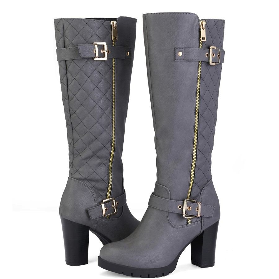 Women my soft Heeled Boots | Side Zip Metal Buckle Knee High Boots