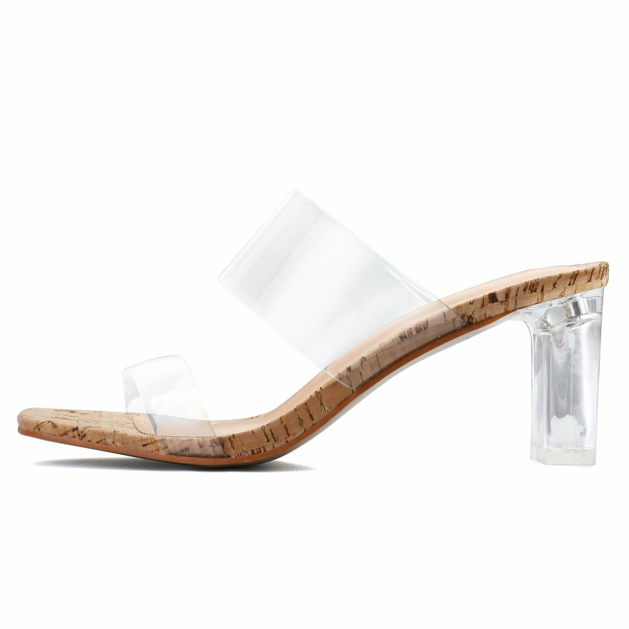 Women my soft Block Heels | Transparent Double Strap Wood Block Heel Sandals