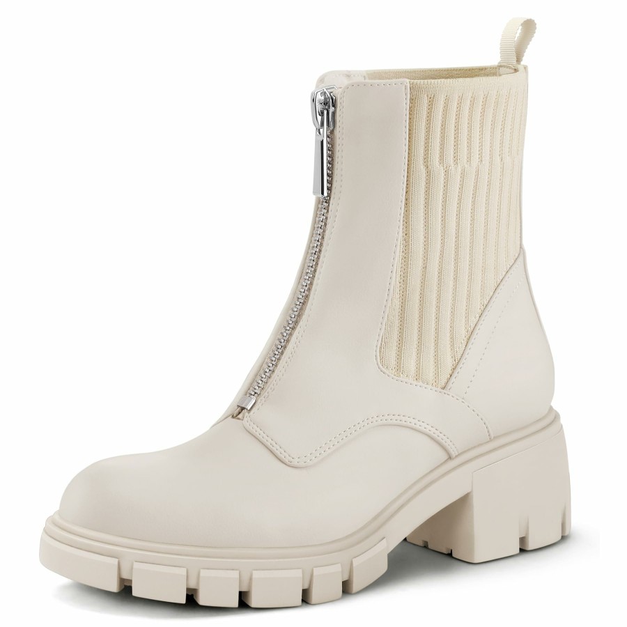 Women my soft Casual Boots | Front-Zip Knit Lug Sole Boots