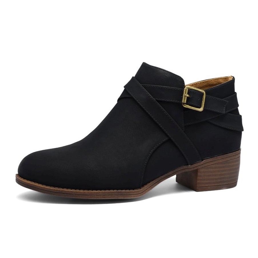 Women my soft Casual Boots | Leather Block Heel Ankle Boots With Buckle