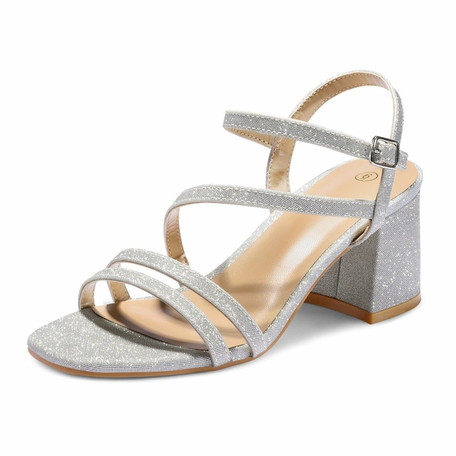 Women my soft Dress Heels | Asymmetric Rope Strap Square Toe Sandals Silver