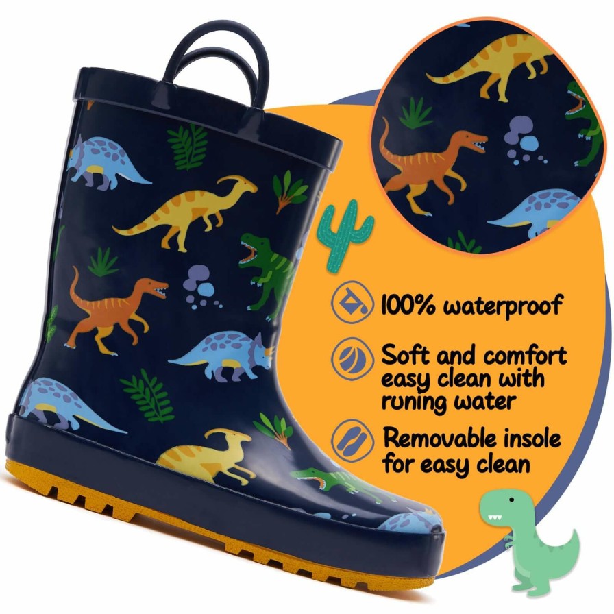 Kids my soft | Dinosaur Park Navy Rubber Kids Rain Boots