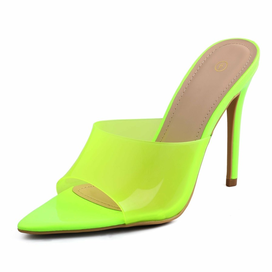 Women my soft Stiletto Heels | Fluorescent Bright Color Wide Transparent Strap High Heels