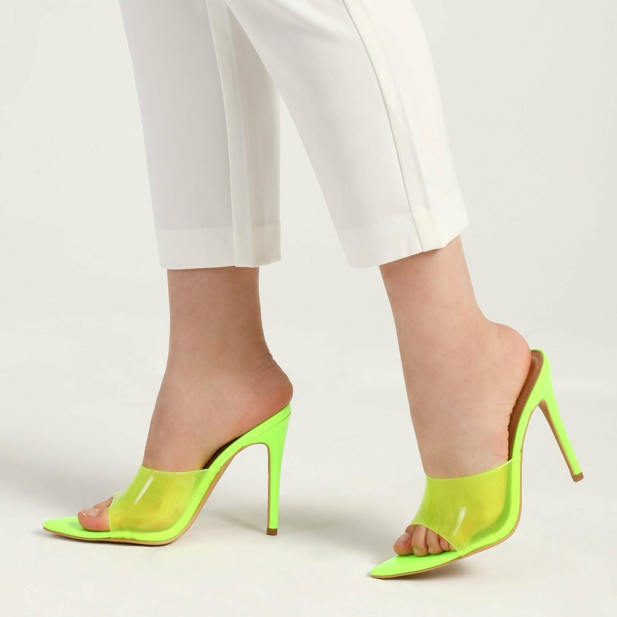 Women my soft Stiletto Heels | Fluorescent Bright Color Wide Transparent Strap High Heels