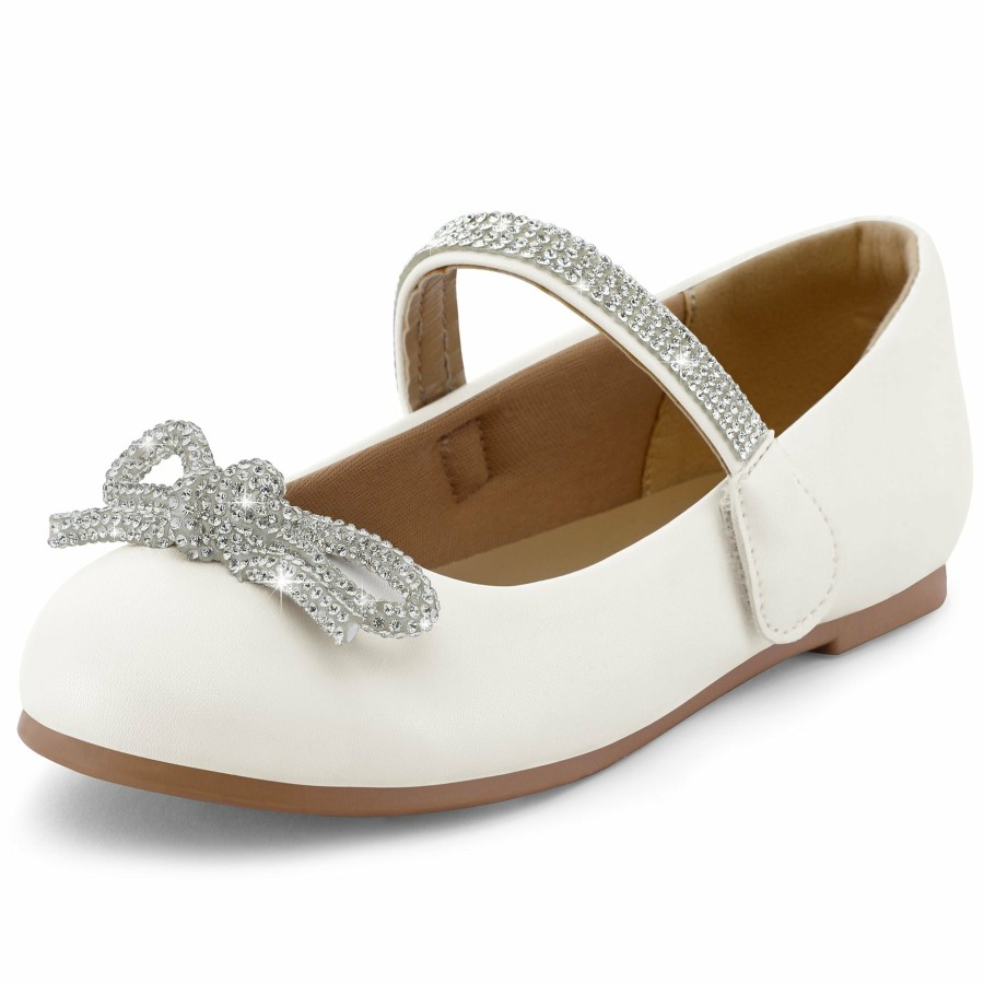 Kids my soft | Kids Dress Shoes-Rhinestone Bow Embellished Glitter Mary Jane Flats