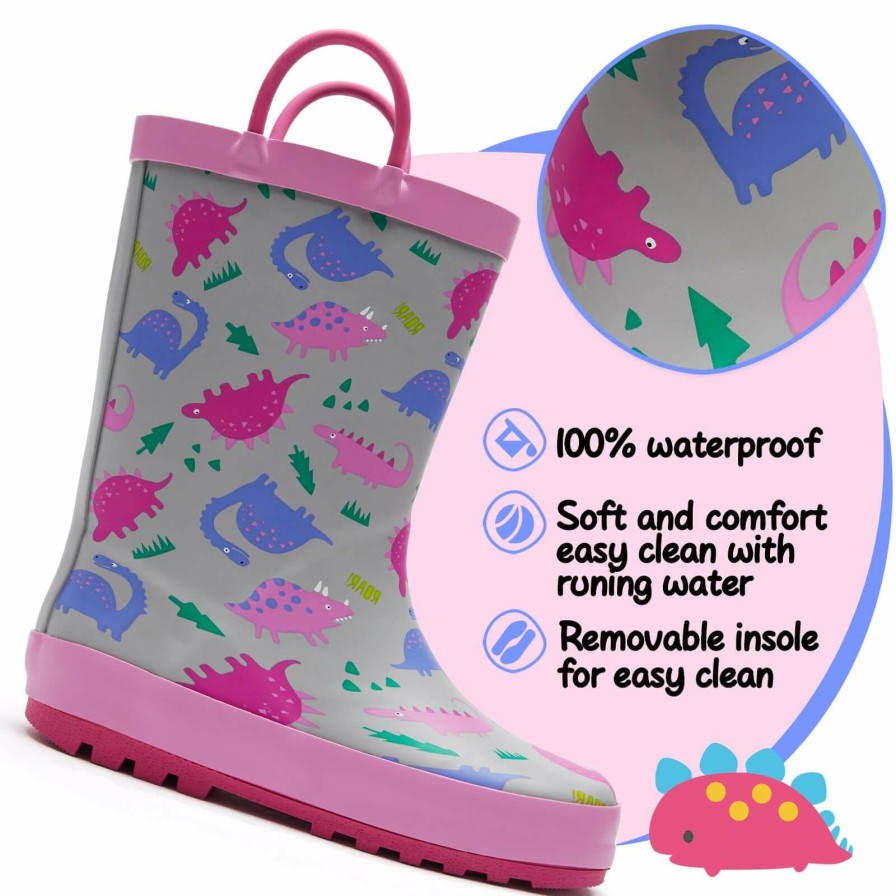 Kids my soft | Colorful Dinosaur Waterproof Gray Kids Rain Boots